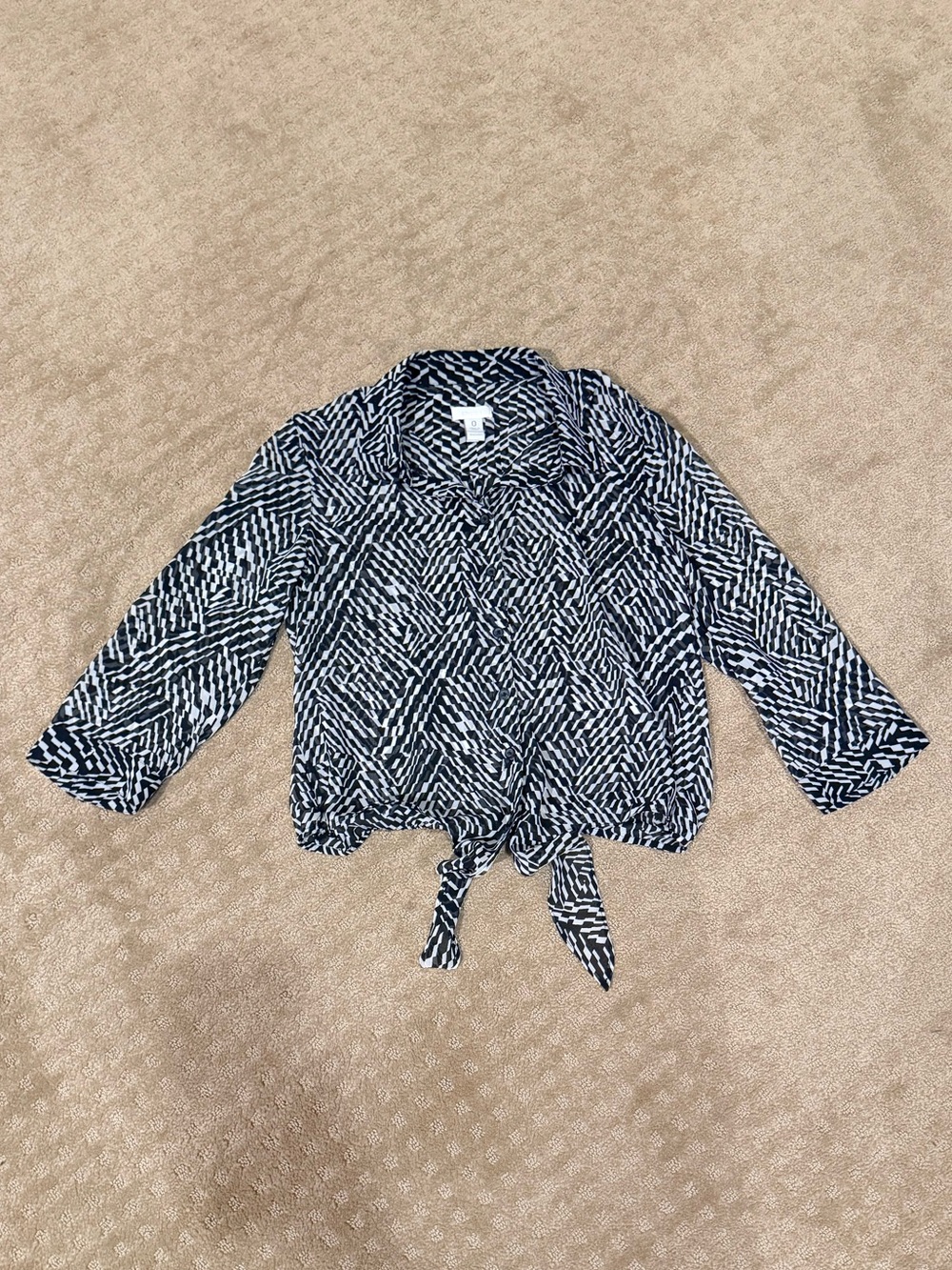Chico's Black and White Tie-Front Button Down Top